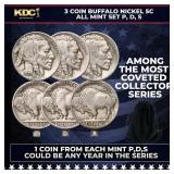 3 Coin Buffalo Nickel 5c All Mint Set P,D,S Random