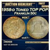 1958-d Franklin Half Dollar Toned TOP POP! 50c ms6
