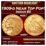 1909-d Gold Indian Half Eagle Near Top Pop! $5 ms6