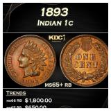 1893 Indian Cent 1c ms65+ rb SEGS