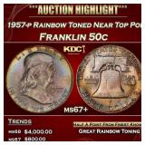 1957-p Franklin Half Dollar Rainbow Toned Near Top