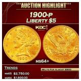 1900-p Gold Liberty Half Eagle $5 ms64+ SEGS