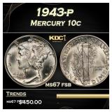 1943-p Mercury Dime 10c ms67 fsb SEGS