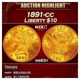 1891-cc Gold Liberty Eagle $10 ms63+ SEGS