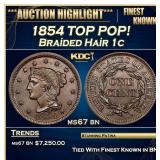 1854 Braided Hair Large Cent TOP POP! 1c ms67 bn S