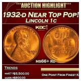 1932-d Lincoln Cent Near Top Pop! 1c ms66+ rd SEGS