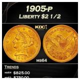 1905-p Gold Liberty Quarter Eagle $2 1/2 Grades ms