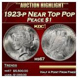 1923-p Peace Dollar Near Top Pop $1 ms67 SEGS