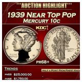 1939 Proof Mercury Dime Near Top Pop 10c pr68+ SEG