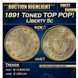 1891 Liberty Nickel Toned TOP POP! 5c ms67 SEGS