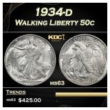1934-d Walking Liberty Half Dollar 50c Grades ms63