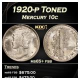 1920-p Mercury Dime Toned 10c ms65+ fsb SEGS