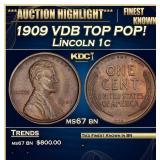 1909 VDB Lincoln Cent TOP POP! 1c ms67 bn SEGS