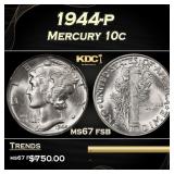 1944-p Mercury Dime 10c ms67 fsb SEGS