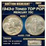 1943-d Mercury Dime Toned TOP POP! 10c ms68+ FSB S