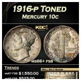 1916-p Mercury Dime Toned 10c ms66+ fsb SEGS