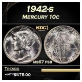 1942-s Mercury Dime 10c ms67 fsb SEGS