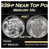 1939-p Mercury Dime Near Top Pop 10c ms67 FSB SEGS