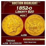 1852-o Gold Liberty Double Eagle $20 au58 SEGS