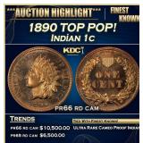1890 Proof Indian Cent TOP POP! 1c pr66 rd cam SEG