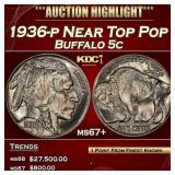 1936-p Buffalo Nickel Near Top Pop 5c ms67+ SEGS