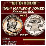 1954 Proof Franklin Half Dollar Rainbow Toned 50c