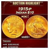 1915-p Gold Indian Eagle $10 ms65+ SEGS