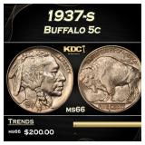 1937-s Buffalo Nickel 5c Grades ms66