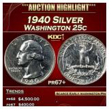1940 Proof Washington Quarter Silver 25c pr67+ SEG