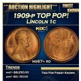 1909-p Lincoln Cent TOP POP! 1c ms67+ rd SEGS