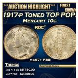 1917-p Mercury Dime Toned TOP POP! 10c ms67+ FSB S