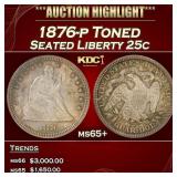 1876-p Seated Liberty Quarter Toned 25c ms65+ SEGS