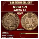 1864 CN Indian Cent 1c ms65+ SEGS