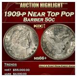 1909-p Barber Half Dollars Near Top Pop 50c ms66+