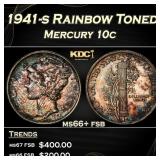 1941-s Mercury Dime Rainbow Toned 10c ms66+ fsb SE