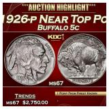 1926-p Buffalo Nickel Near Top Pop 5c ms67 SEGS