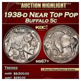 1938-d Buffalo Nickel Near Top Pop 5c ms67+ SEGS