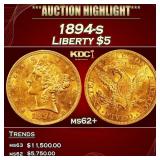 1894-s Gold Liberty Half Eagle $5 ms62+ USCG