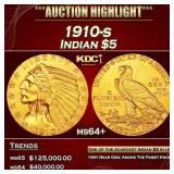 1910-s Gold Indian Half Eagle $5 ms64+ USCG