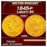 1845-p Gold Liberty Half Eagle $5 ms63 SEGS