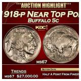 1918-p Buffalo Nickel Near Top Pop! 5c ms67 SEGS