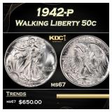 1942-p Walking Liberty Half Dollar 50c ms67 SEGS