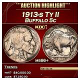 1913-s Ty II Buffalo Nickel 5c ms66+ SEGS