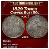 1829 Capped Bust Half Dollar Toned 50c ms62+ USCG