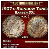 1907-d Barber Half Dollars Rainbow Toned 50c ms66+