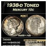 1938-d Mercury Dime Toned 10c ms66+ fsb SEGS