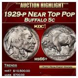 1929-p Buffalo Nickel Near Top Pop 5c ms66+ SEGS