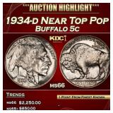 1934-d Buffalo Nickel Near Top Pop 5c ms66 SEGS