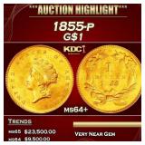 1855-p Gold Dollar $1 ms64+ SEGS