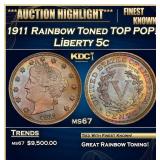 1911 Liberty Nickel Rainbow Toned TOP POP! 5c ms67